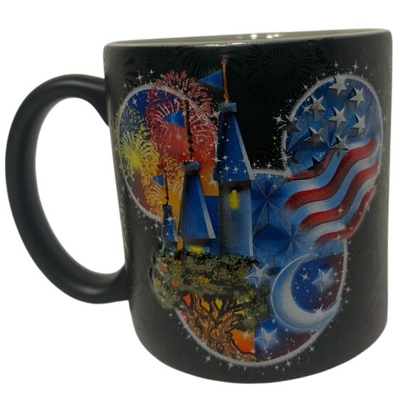 Disney World Mug Black Castle Fireworks Mickey Patriotic Disney Parks 16oz - Picture 3 of 8